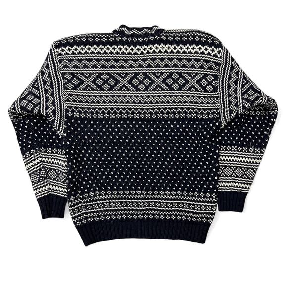 Vintage Tommy Hilfiger Fair Isle Winter Snowflake Holiday Sweater Black White L - Picture 4 of 10